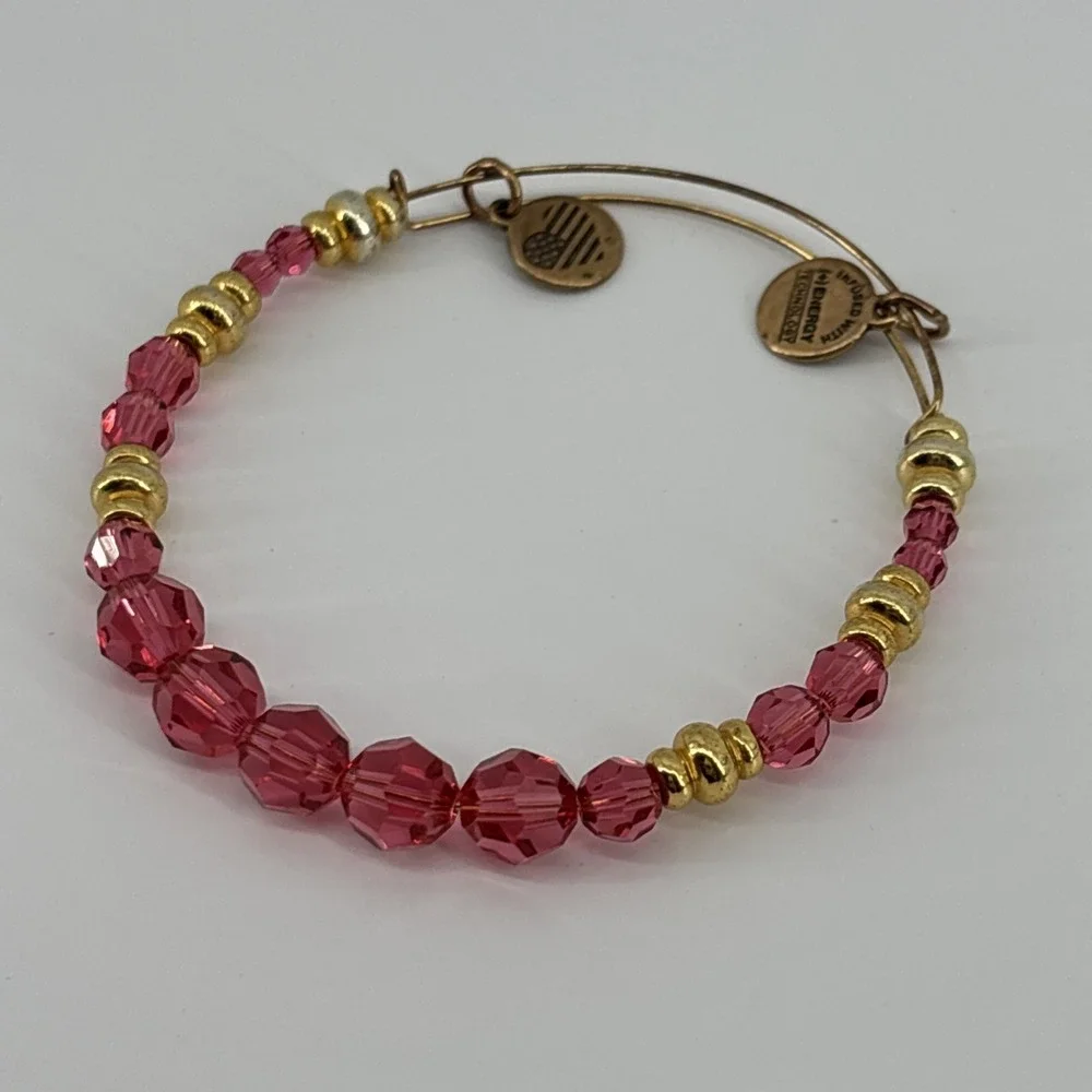 Alex and Ani Swarovski Beaded Rouge Expandable Wire Bangle‎ Bracelet Pink/Gold
